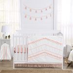 Sweet Jojo Designs Boho Bohemian Baby Girl Nursery Crib Bedding Set - 4 Pieces - Blush Pink and White Farmhouse Shabby Chic Designer Modern Minimalist Tuft Tufted Tassel Fringe Macrame Cotton