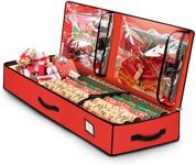HikooLSS Wrapping Paper Storage Bag Container 600D Heavy Duty Tear Proof for Holiday Christmas Gifts Decorations with Flexible Partitions Storage Container for Ribbon, Accessories (Red)