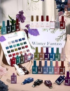 Beetles Winter Gel Polish Set - Winter Fantasy Collection, 35PCS HEMA-Free 10ml Soak Off UV LED Gel Nail Kit, Berry Red Caramel Colors with Base Top Coat & Cuticle Oil Christmas Gift