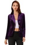 Allegra K Women's Vintage Notched Lapel Button Front Office Velvet Blazer Jacket Purple 3X-Large