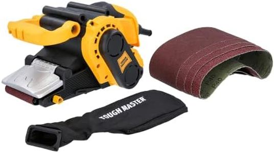 Belt Sander 800W with 5 Sanding Belts 76x457mm Electric Sander with Dust Bag, 6 Variable Speed Adjustable Handle, 3M Cable Black & Yellow 240V Locking Switch Sander Tool TOUGH MASTER
