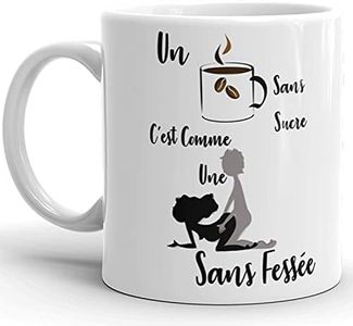 Kalféa Mug humour Amour café sans sucre levrette sans fessée Tasse céramique drôle homme femme et coquine idée cadeau Noël anniversaire fête famille collègue ami mari copine fiancé 325ml