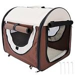 Pawhut Folding Fabric Soft Pet Crate Dog Cat Travel Carrier Cage Kennel House Brown 46L x 36W x 41H cm