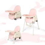 StarAndDaisy Comfort Baby High Chair with 4 in-1 Multifunctions for 6 Months to 3 Years Girls & Boys, Height Adjustable, Detachable Tray & One-Hand Adjustable - Pink