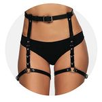 BODIY Punk Leather Thigh Harness Black Rave Waist Belts Leg Garter Belts Body Chain Jewelry for Women and Girls, Black, 41x22.5 Inch (Pack of 1)