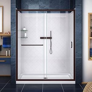 DreamLine Infinity-Z 36 in. D x 48 in. W x 76 3/4 in. H Sliding Shower Door in Oil Rubbed Bronze, Center Drain Base, Backwall