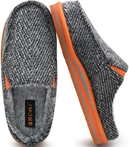 ONCAI Mens House Slippers with Orthotic Arch Support,Cotton-Blend High-Density Memory Foam Plantar Fasciitis Warm Cozy Faux Fur Clogs Slip-on Indoor Outdoor Rubber hard Sole Grey/Orange Size 9