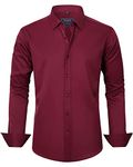 J.VER Men's Long Sleeve Dress Shirt Regular Fit Solid Business Casual Formal Shirt Button Down Wedding Work Stretch Non Iron Burgundy Red 3XL