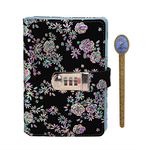 Pu Leather Floral Cover Sketching Writing Password Lockable Notebook 200 Pages Daily Journal Secret Diary with Combination Lock Refillable Leather Journal Lockable Personal Journal Black