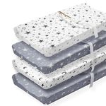 4 Pack Soft Star and Moon Neutral Unisex Fitted Baby Sheets Set for Baby Boys or Girls (Changing Pad Cover)