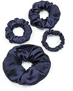 LILYSILK Silk Hair Scrunchies for Frizz & Breakage Prevention 100% Mulberry Silk Hair Ties No Damage Elastic Silk Ponytail Holders, Navy Blue, 4PC