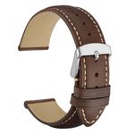 WOCCI Watch Strap 22mm - Vintage Leather Watch Band Dark Brown with Silver Buckle (Contrasting Stitching)