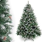 Ariv Hommey 5ft 1.5m Frost Green Pine Christmas Tree, w/Pinecone Bushy 870 Tips Metal Stand, Easy Assembly 150cm Artificial Snowy Xmas Tree Decoration for Indoor Outdoor Home Party Holiday