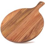 Dicunoy Acacia Wood Pizza Peel, 12" Round Charcuterie Board with Handle, Cutting Board Cheese Paddle Fruit Chopping Board Tray for Bread, Vegetables, RV, Camping