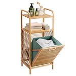 COSTWAY Bamboo Laundry Basket, Bathroom Shelf Laundry Hamper with Removable Pull-Out Bag and Storage Shelf, Floor Washing Dirty Clothes Basket Laundry Organiser Unit, 40x33x95/160cm (2-Tier Shelves)