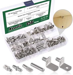 Keadic 156Pcs 5mm Shelf Pegs Kit, 5 Styles Nickel Plated Shelf Support Pins with Plastic Caps for Kitchen Cabinet Bookcase Furniture and More