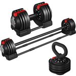 Yaheetech Adjustable Dumbbell 3 in 1 Dumbbell Weight Set 24KG Adjustable Dumbbell Set Used as Barbell/Kettlebell, Free Weights for Men/Women, Home Gym Strength Training Workout