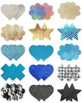 CICKEE Pasties Nipple Covers Sexy 15 Pairs Pasties Rave Pack Pasty Glitter Bra Boob Cover Fun Pasties for Small or Large Breast Festival Heart Star Cross Cake Body Boob Covering - Blue Black Nude