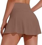 PINSPARK Tennis Skirts for Women Pleated Athletic Skort Lightweight Golf Skirts with Shorts Pocket Workout Pickleball Brown