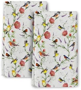 Cute Birds and Floral Kitchen Towels Decorative Set Floral Dish Towels for Kitchen Decor Set of 2, Soft Absorbent Hand Towels Tea Towels for Bird Lover Gifts Spring Summer Home Decorations