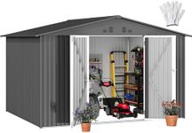 DWVO 10x8FT Outdoor Storage Shed, Spacious Metal Tool Shed with Lockable Doors & Ventilation for Patio, Lawn, and Backyard, Ideal for Storing Garden Equipment, Lawnmowers, and Bicycles, Dark Gray