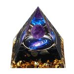 MXiiXM Handmade Orgone Pyramid for Positive Energy, Amethyst Crystal Sphere Pyramid, Protection Crystals Energy Generator for Stress Reduce Healing Meditation Attract Wealth Lucky (Amethyst Galaxy)