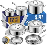 LEGEND COOKWARE Stainless Steel Cookware Set | 5 Ply, 14-Piece, Induction, Non-Toxic, Oven Safe | Best 18/8 Full Clad | Professional Kitchen Cooking, Heavy Chef Quality | PFOA, PTFE & PFOS Free