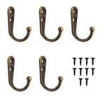 ALLY-MAGIC Coat Hooks, 5 Pcs Single Prong Robe Hooks with 10 Screws Wall Mounted Clothes Hooks Metal Robe Hooks for Kitchen Bathroom Y6-BGYG (Bronze)