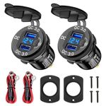 Linkstyle 2PCS 12V USB Outlet, 18W QC3.0 Dual USB Socket Outlet Panel with Blue LED Voltmeter & Switch for Car Motorcycle Boat