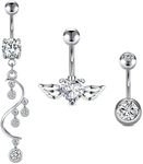 3pcs Belly Button Rings Silver 10mm