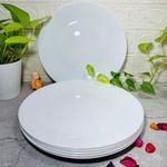 Homefrills Premium Opal Glass Plain White 6 Pieces Plate Set for Home, Kitchen, Restaurant, Party Size-27 cm,Microwave & Dishwasher Safe