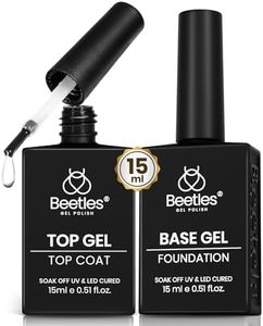 Beetles No Wipe Gel Top Coat and Base Coat Set for Gel Polish - 2Pcs 15ml Super Shiny and Long Lasting for Soak Off LED Nail Lamp Nail Art Design
