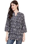 9 Impression Women Black & White Printed Mandarin Collar Pintuck Tunic (Dark Blue; 4XL)