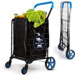 SereneLife Foldable Shopping Trolley Cart, 360° Swivel Wheels, 50Kg Capacity, 90 L Waterproof Bag, Heavy-Duty Steel Frame, Collapsible, Portable & Tool-Free Setup for Groceries, Laundry, Travel - Blue