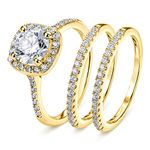 SweetJew Yellow Gold Plated Wedding Engagement Ring Cubic Zirconia Bridal Set For Women Size 7