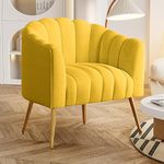 FFIJJ Oversized Pumpkin Couch Accent Chair, Modern Comfy Velvet Upholstered Barrel Chairs, Luxury Single Sofa Armchair for Living Room, Waiting Room, Office and Vanity, (Yellow)