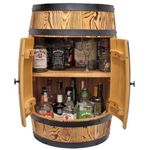 Barrel Bar with Door Oak Colour in Old Style Wooden Barrel 80 x 50 cm Wine Barrel - Wall Bar - Home Bar Vintage Rustic Wooden Bar Barrel Whisky Wine Bar Bar Table Bar Table Counter
