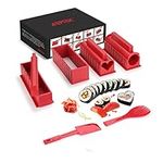 Sushi Making Kit, AGPTEK 11pcs DIY Sushi Making Set for Beginners, Complete Plastic Sushi Maker Tool with 4 Sushi Rice Roll Mold Shapes, for Kitchen DIY, Red