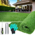 Artificial Grass Turf Indoor Outdoor Rug, Dog Grass Mat with Drainage Holes, Realistic Synthetic Grass Turf Fake Grass Rug for Balcony Garden Lawn Landscape Decoration 5ftx8ft