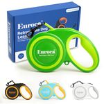 Euroca Retractable Dog Leash for Small Medium and Large Dogs Up to 110LBS- 16' Heavy Duty Reflective Nylon Tape, Tangle-Free, Quick-Lock Braking System, Anti-slip handle (Medium, Green)