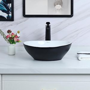 Davivy 15.7'' X 13.4'' Matte Black Oval Vessel Sink with Pop Up Drain,Bathroom Vessel Sinks,Ceramic Vessel Sink,Bathroom Sinks Above Counter,Counter top Sink,Matte Black Vessel Sink for Bathroom