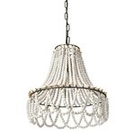 Creative Co-Op Wood Beaded Pendant Light with Metal Frame, White