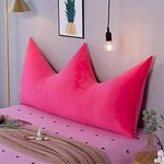 Solid Color Crown Headboard Cushion Backrest Soft Crystal Velvet Sofa Bolster Support Pillow Single Double Bed Tatami Reading Bedside Cushion Detachable For Home DecorationRose red-150x80(59x31inch)