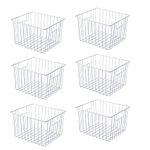 Freezer Basket Organizer, Refrigerator Metal Wire Storage Divider, Household Container Bins with Handles for Kitchen, Pantry, Cabinet, Closets - Pearl White (6, 11in x 10in x 5.5in)