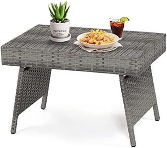 Costway Outdoor Folding Wicker Table, Potable Rattan Coffee Table w/Large Weight Capacity, Foldable Leisure Standing Side Table for Patio Poolside Garden Lawn Balcony (Mix Grey)