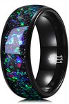 THREE KEYS JEWELRY Mens Charming Jewelry Tungsten Galaxy Blue Created-opal Polished Wedding Carbide 8mm Ring Band for Men Engagement Black Size 10.5