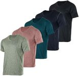 Real Essentials Athletic V Neck Tshirt Shirts T-Shirts Men Quick Dry Fit Tops Dri Fit Short Sleeve Active Wear Training Exercise Fitness Workout Shirt Tee Tees Gym Sports Top, Set 15, XXL, Pack of 5