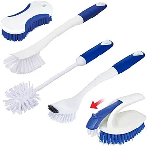 CELOX Kitchen Scrub Brush Set with Ergonomic Handle, Deep Cleaning Brushes, Include Dish Brush (Blue)