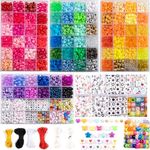 Gxueshan 4900pcs Pony Beads Kit Bulk 84 Colors Kandi Beads 3780pcs Rainbow Hair 1080pcs Letter Heart for Bracelets Jewelry Making with Elastic Strings (4900)