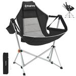 KingCamp Hammock Camping Chair Swinging Rocking Recliner Chair for Backyard Lawn Beach Camp Outside Indoor Adults Portable Lounger Folding Chair Hold Up to 300lbs with Carrying Bag (Black/Grey)